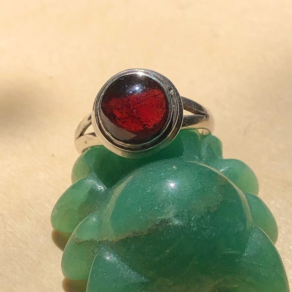 Deep Red Natural Garnet Crystal 6.75” Sterling 925 Ring - Picture 9 of 9